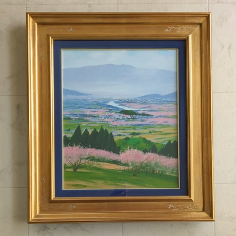 西村公義　油彩画　「春の風景」　豪華・高級油絵額装