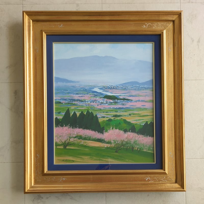 片西　毅実作　【春の香】 油彩画 風景画 　額付き　箱付き 片西 毅実作 【春の香】 油彩画 風景画 額付き 箱付き 早