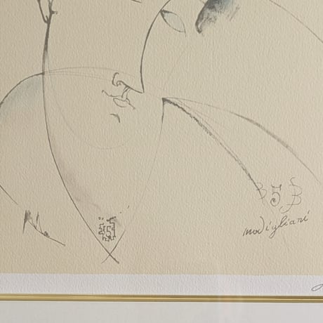 モディリアニ　版画（リトグラフ）　「ペアドレスの肖像」　限定版・額装品