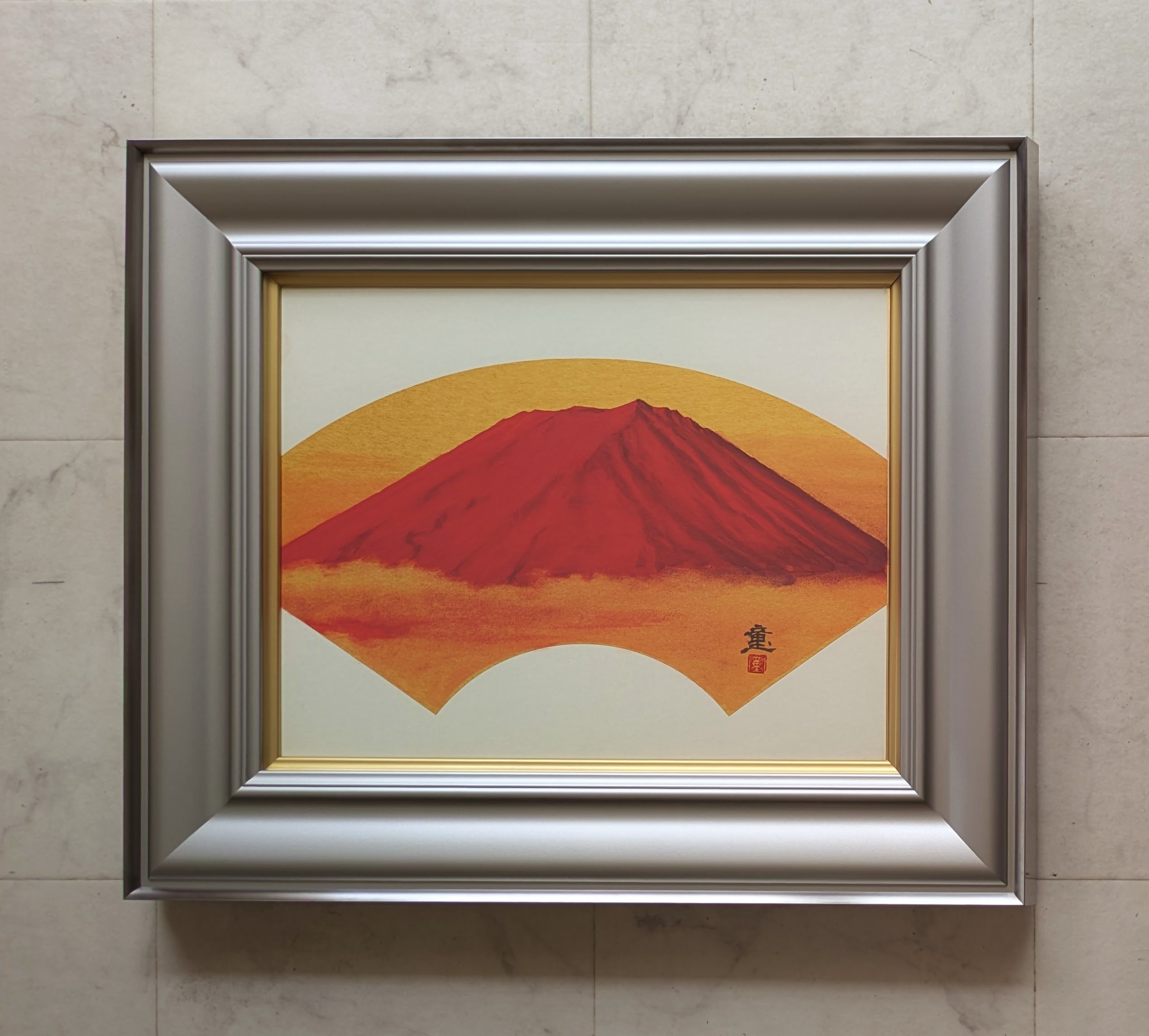 富士山 桜の日本画 フレーム付き　水戸童 original