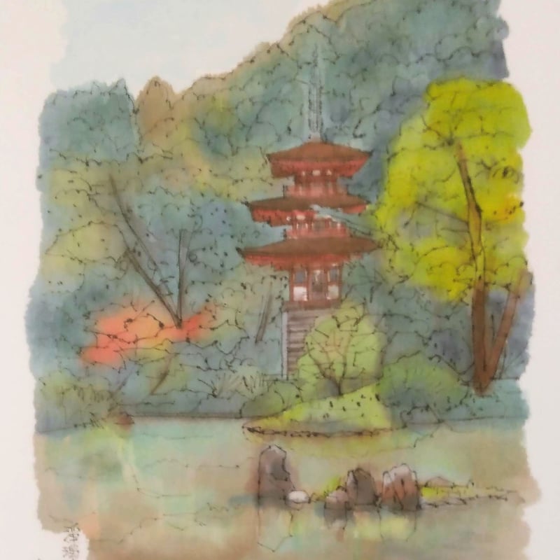 平山郁夫 巧芸画（複製） 「平成洛中洛外図・素描6枚組」 専用額1点付