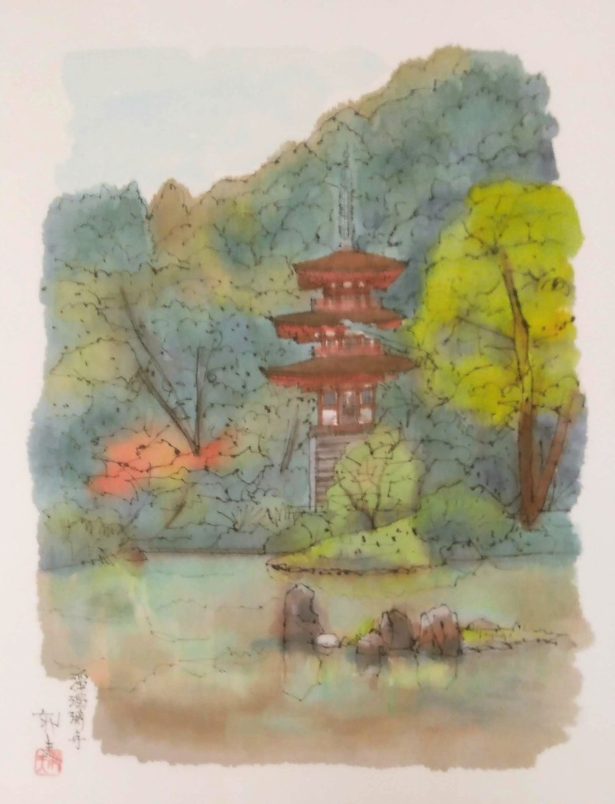 平山郁夫 巧芸画（複製） 「平成洛中洛外図・素描6枚組」 専用額1点付