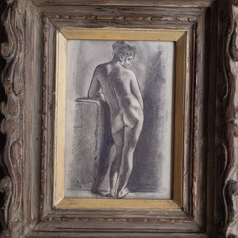 黒田清輝 素描（木炭画） 「裸婦」 手彫り古額装 | ASE OFFICIAL STOR