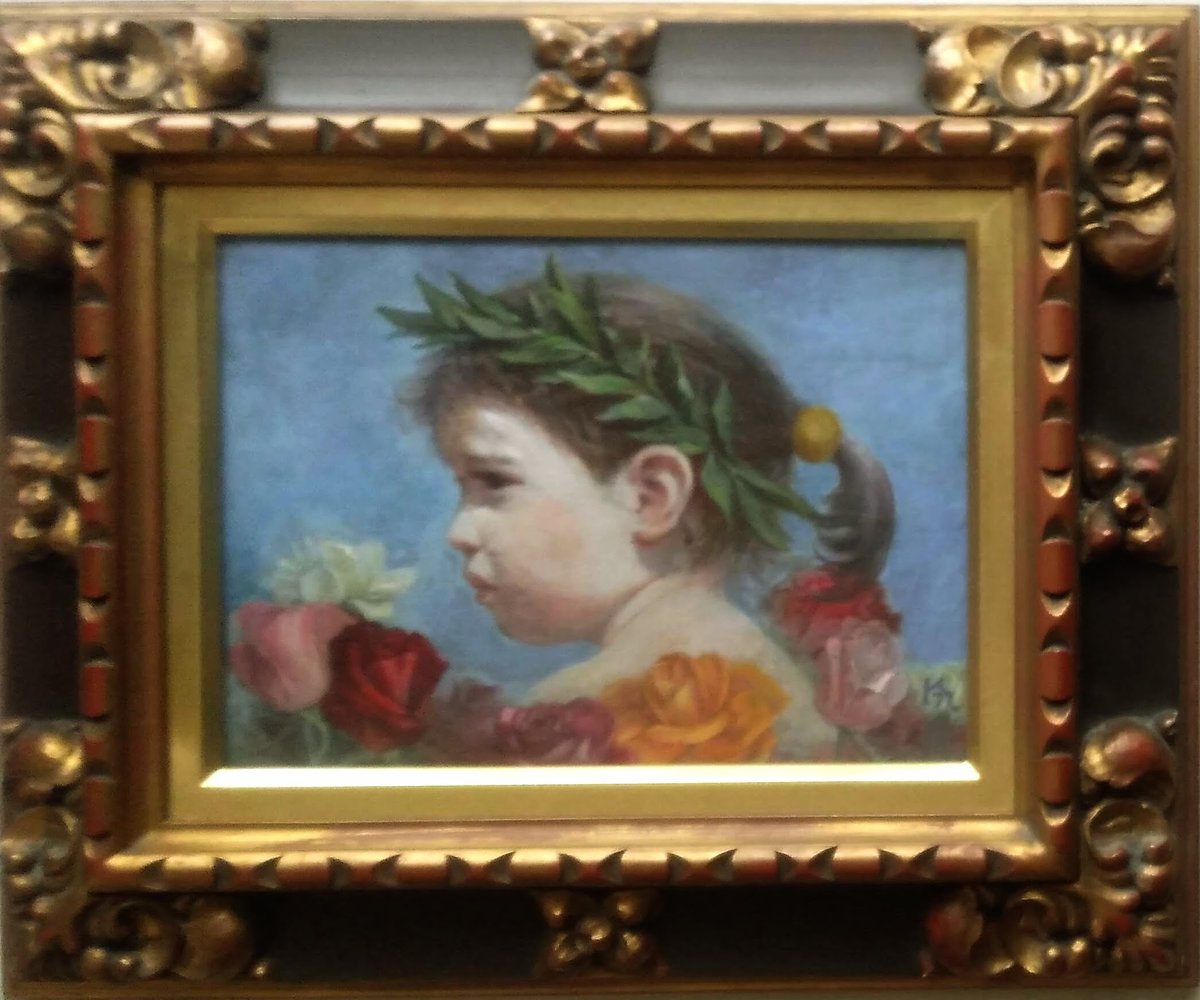 長宗希佳 油彩（油絵） 「小女とバラ」 豪華・高級額装 | ASE OFFICIAL