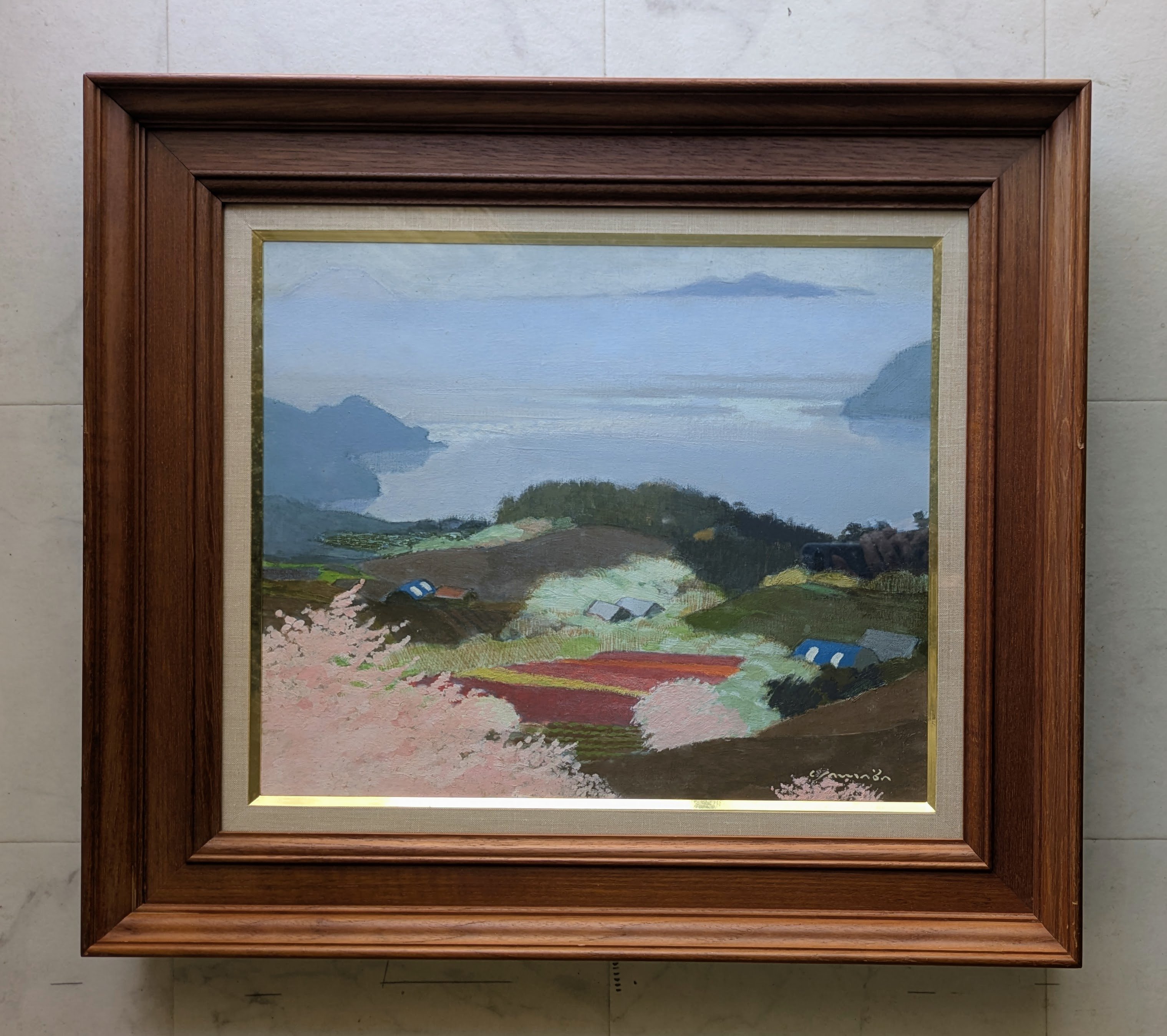 山羽斌士、【碧山根子岳】、希少な額装用画集画、新品高級額 額装付 山羽斌士 油彩画 「湖畔の春」 高級油彩画額装 自筆裏書 | ASE