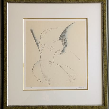 モディリアニ　版画（リトグラフ）　「ペアドレスの肖像」　限定版・額装品
