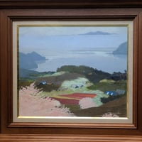 山羽斌士　油彩画　「湖畔の春」　高級油彩画額装　自筆裏書