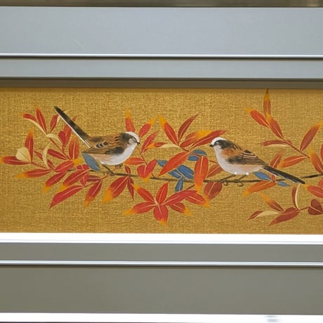川島睦郎　日本画　「柄長」　共シール　高級額装（美品）　落款・印譜
