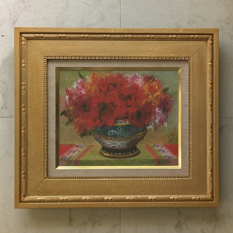 小林昌郎　油彩（油絵）　「ばら」　高級額装