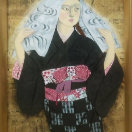 森田曠平　陶板画　「洛北おとめ」　額装品　版上落款印譜