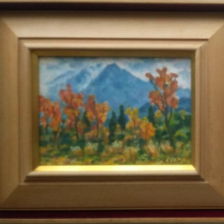 小寺健吉　油彩（油絵）　「箱根早雲山」　　高級額装（画廊シール貼付）