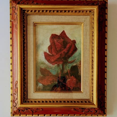 芝田米三　油彩（油絵）　「紅薔薇」　　豪華・高級額装（共シール）