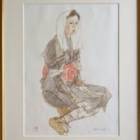 大森運夫　パステル画　「大原女」　共シール　額装　1984年作