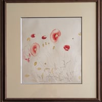 土田麦僊　版画（木版画）　「虞美人草」　新額装　証明シール