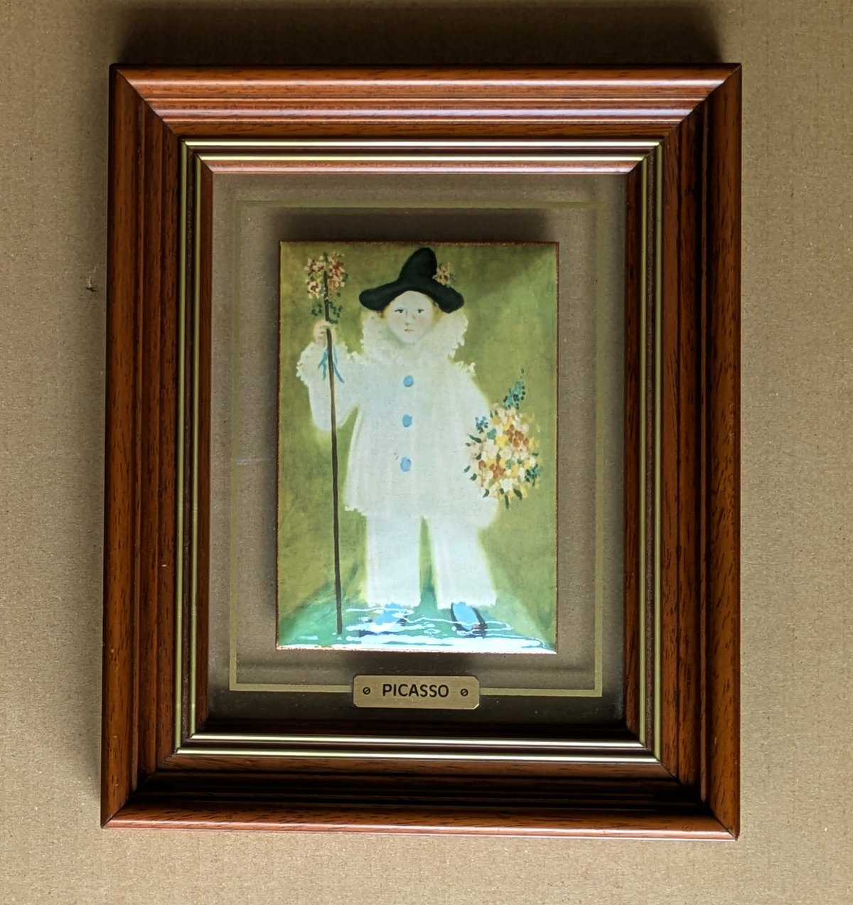パブロ・ピカソ 陶板画 「花束を持つピエロに扮したパウロ」 特別額装