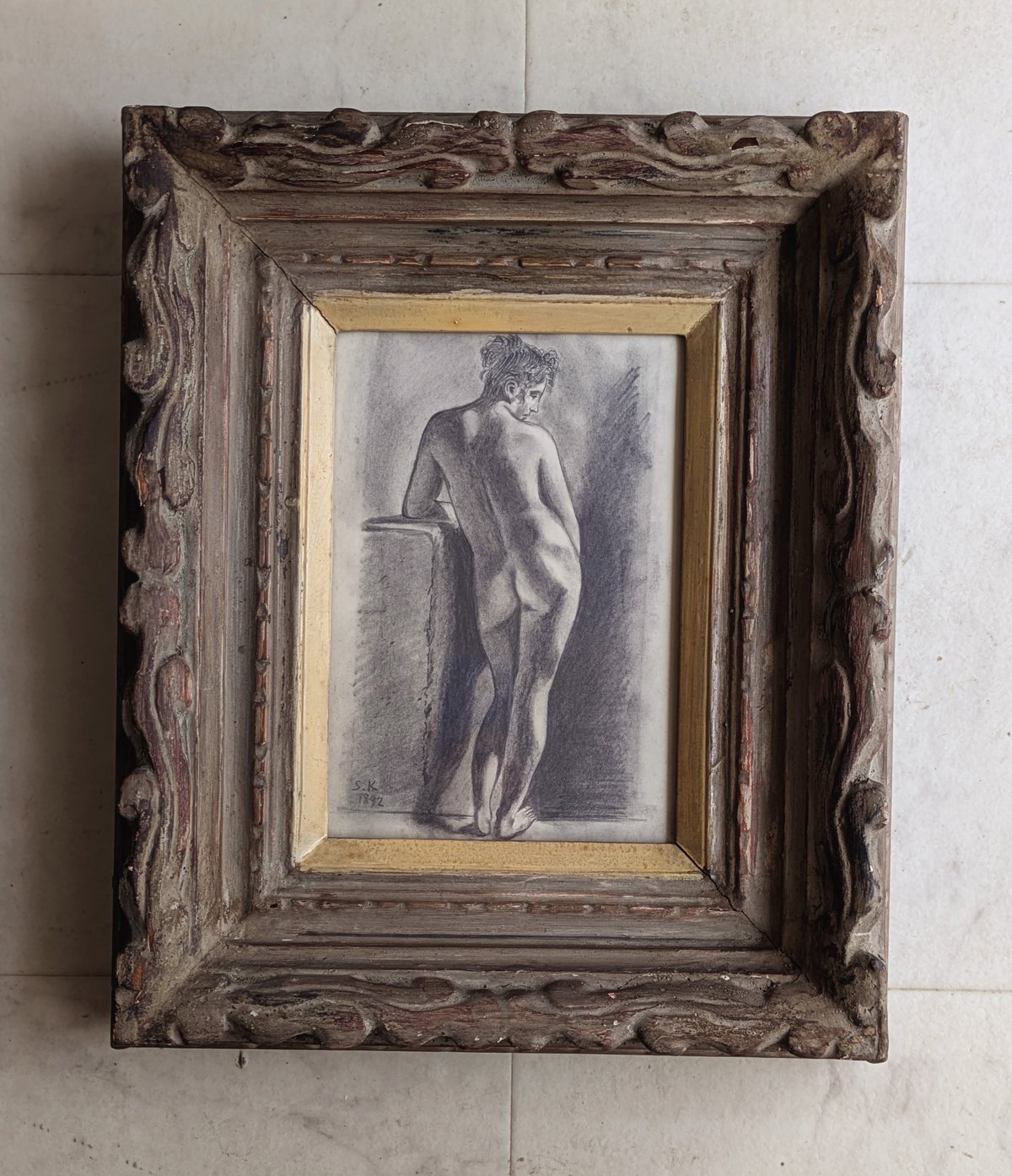 黒田清輝 素描（木炭画） 「裸婦」 手彫り古額装 | ASE OFFICIAL STOR