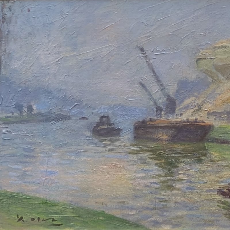 岡 義実 油彩画 「マルヌ河」 豪華・高級額装 自筆署名 | ASE OFFICIAL