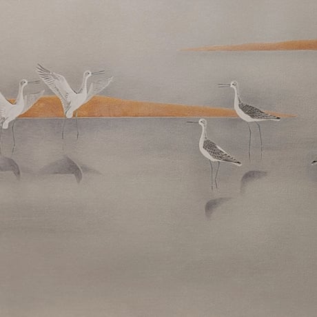 上村淳之　版画（リトグラフ）　「月の水辺」　作家保存版　自筆サイン　高級額装
