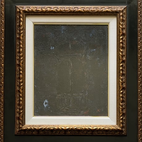 吉岡　一　油彩（油絵）　「廃墟の扉」　高級額装　自筆サイン