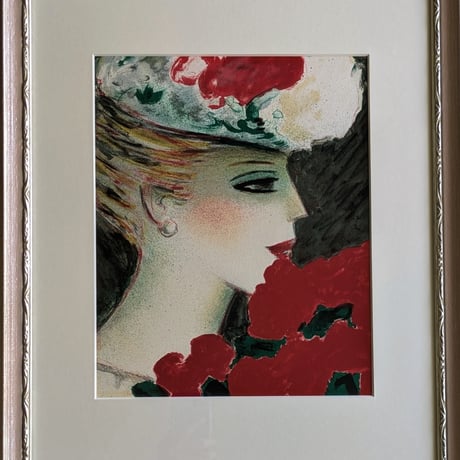 カシニョール　版画（リトグラフ）　「バラのプロフィールNo2] 　額装品