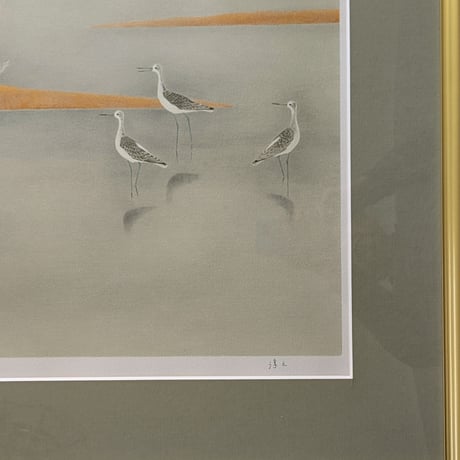 上村淳之　版画（リトグラフ）　「月の水辺」　作家保存版　自筆サイン　高級額装