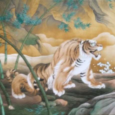 橋本雅邦　陶板画　「龍虎図屏風」　高級額装　250部限定版　証明シール
