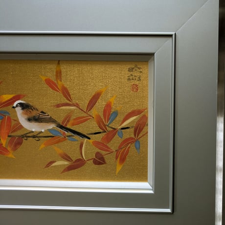 川島睦郎　日本画　「柄長」　共シール　高級額装（美品）　落款・印譜