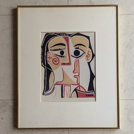 パブロ・ピカソ　版画（リノカット）　「ジャクリーヌ」　サイン　額装