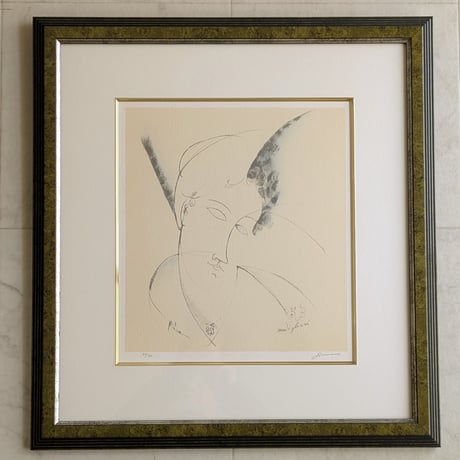 モディリアニ　版画（リトグラフ）　「ペアドレスの肖像」　限定版・額装品