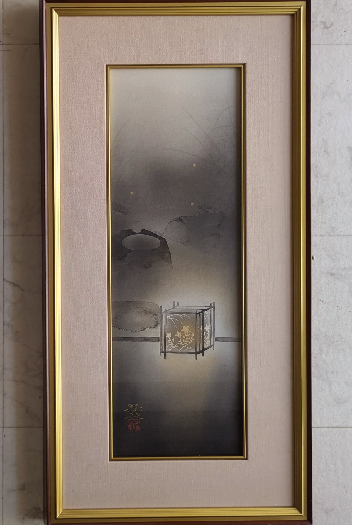 「醍醐の桜」　佐藤隆良　絵画　日本画　風景画　額装　共シール　箱袋有り 佐藤隆良 日本画（水墨・金泥） 「秋夜」 注文高級額装(美品） 落款