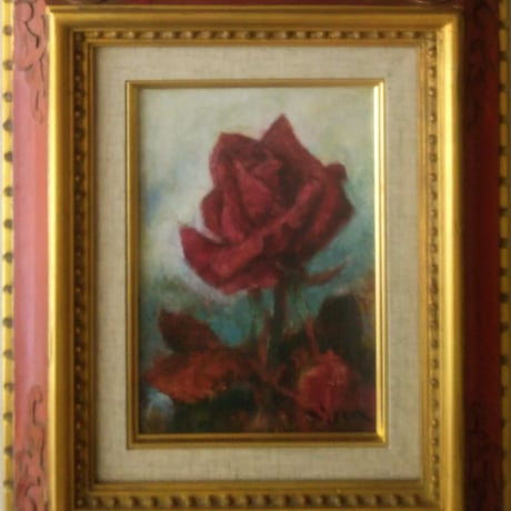 芝田米三　油彩（油絵）　「紅薔薇」　　豪華・高級額装（共シール）