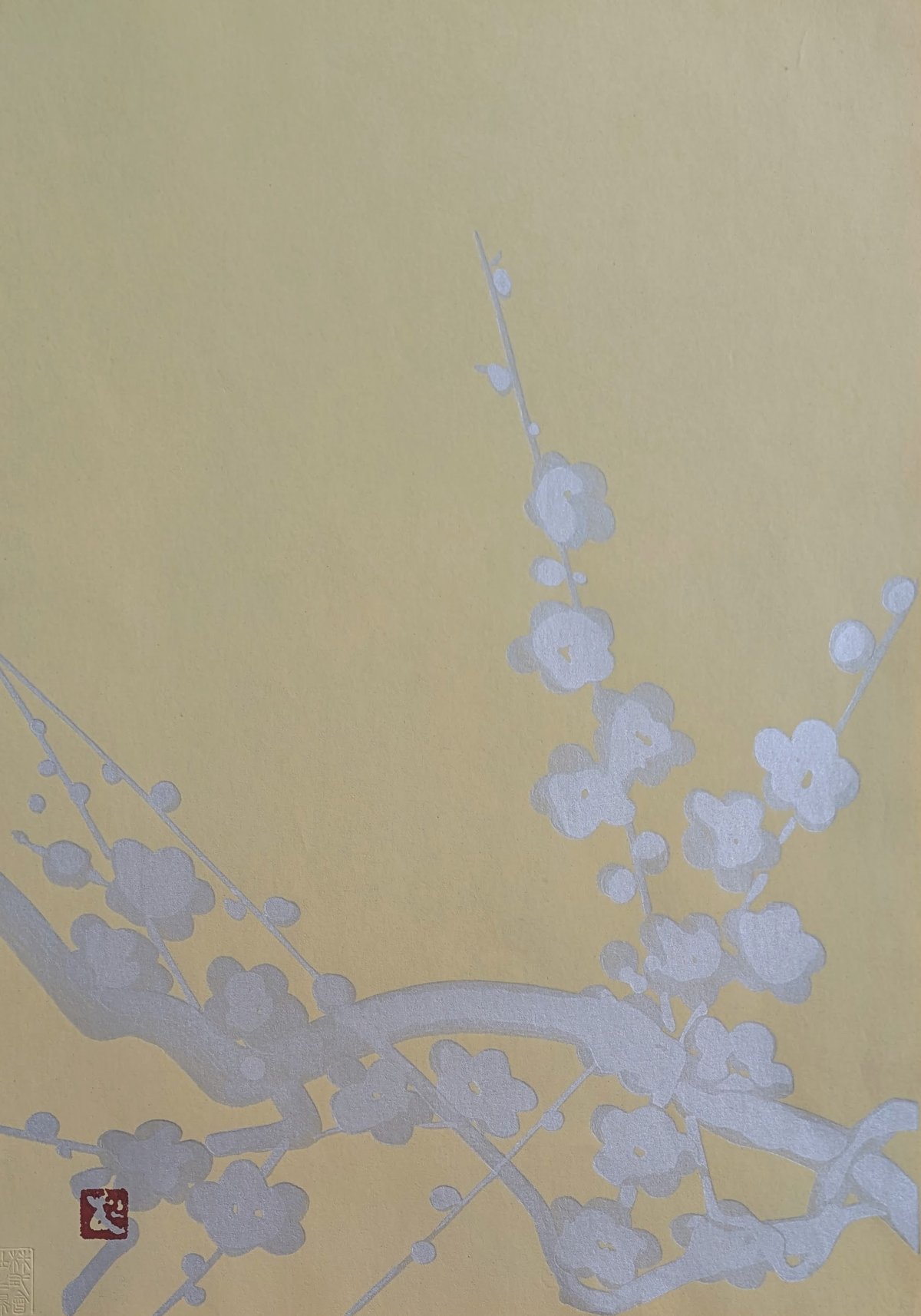 加山又造 木版画（手摺） 「千羽鶴・白梅2点組」 専用額1点付き | ASE