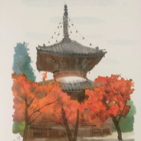 平山郁夫　巧芸画（複製）　「平成洛中洛外図・素描6枚組」　専用額1点付