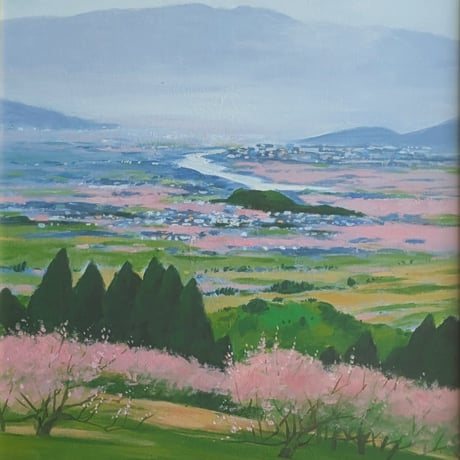 西村公義　油彩画　「春の風景」　豪華・高級油絵額装