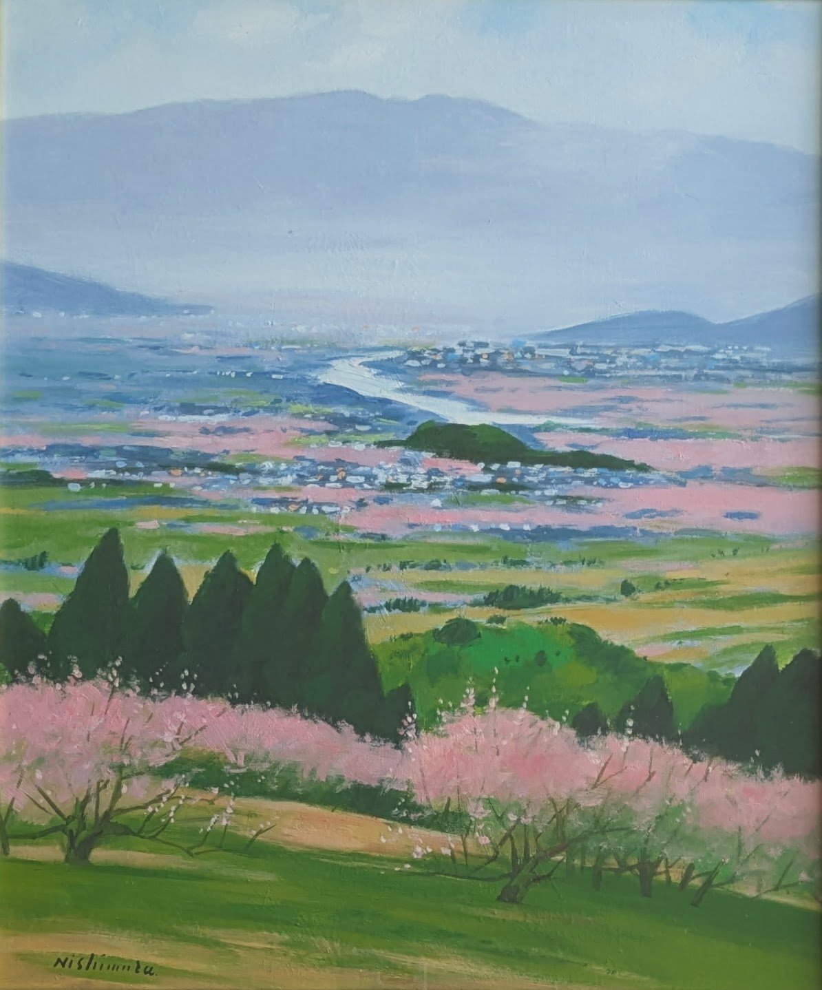 西村公義 油彩画 「春の風景」 豪華・高級油絵額装 | ASE OFFICIAL
