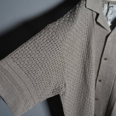 "rinoneca"  Linen 12 Gauge Knit Open Collar Shirts
