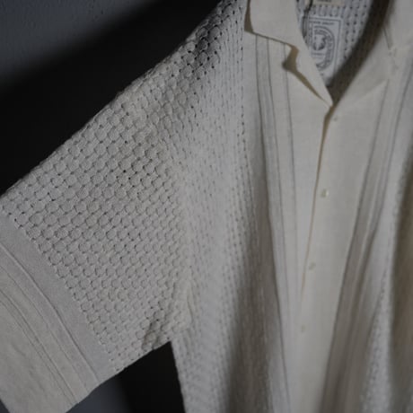 "rinoneca"  Linen 12 Gauge Knit Open Collar Shirts