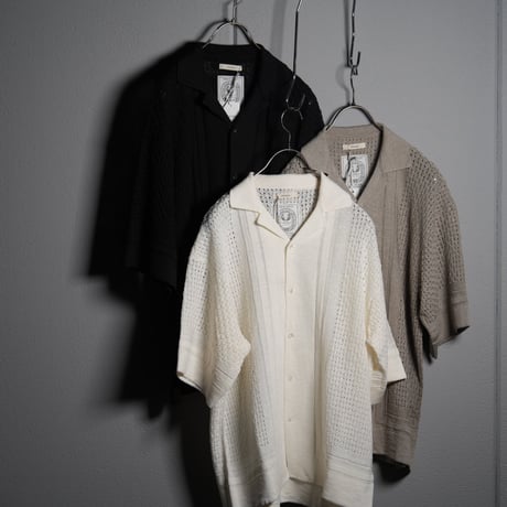 "rinoneca"  Linen 12 Gauge Knit Open Collar Shirts