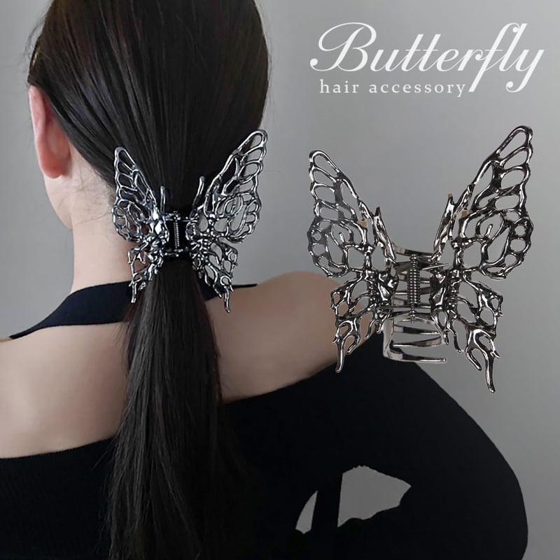 装飾的な黒とアイボリーのヘアクリップ heyep(ヘイップ)｜Logo Rhinestone スクエアヘアクリップ 2P