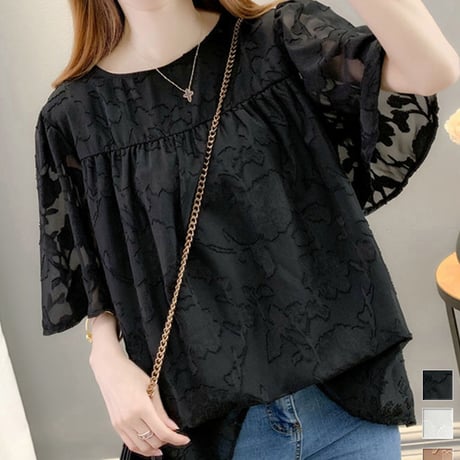 フレア袖 シフォン ブラウス レディース 夏服  (SK-0446)