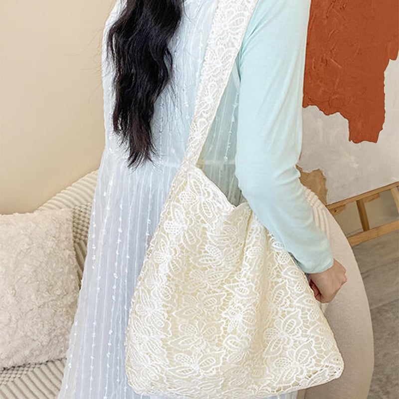 トートバッグ 大容量 レースバッグ 花柄 アイボリー (SK-0318) | YRKSHOP