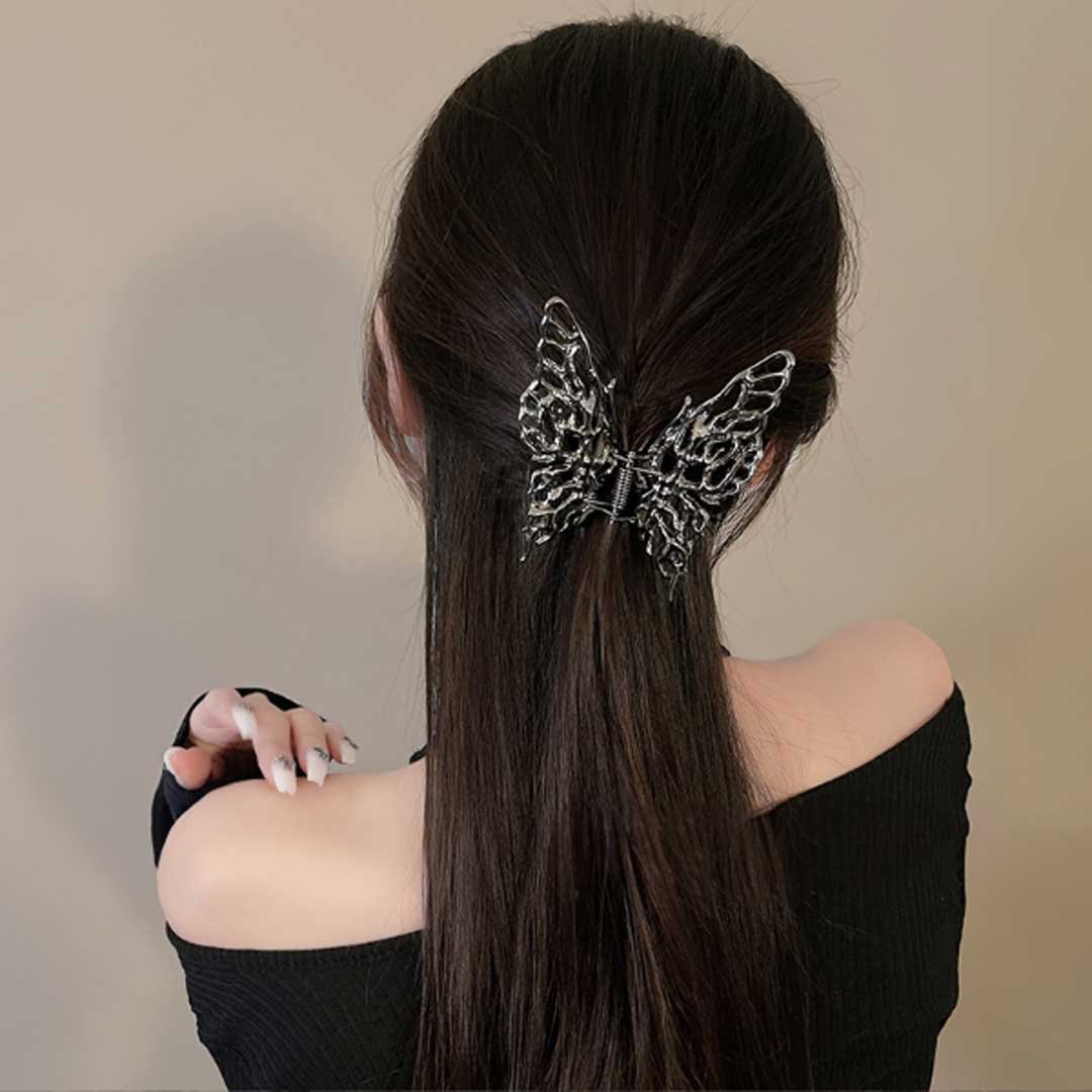 ヘアアクセサリー 黒蝶 ヘアクリップ 挟むタイプ 髪留め