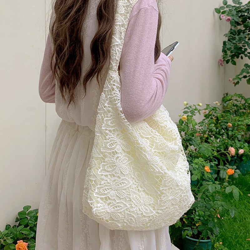 トートバッグ 大容量 レースバッグ 花柄 アイボリー (SK-0318) | YRKSHOP