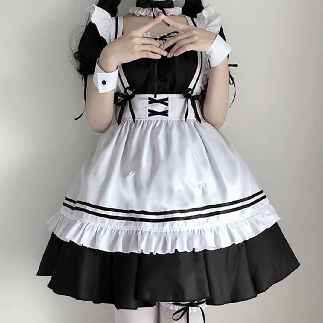 メイド服 ホワイト/ブラック フリーサイズ メイド服 ホワイト ブラック ハロウィン コスプレ メイド 定番