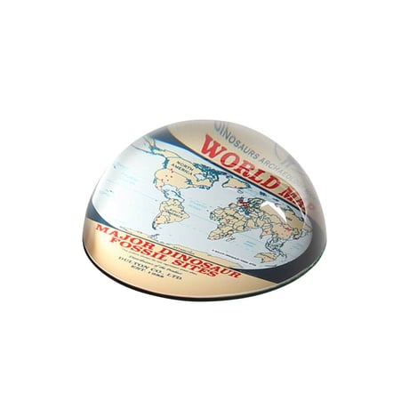 Glass paperweight Dinosaur world map