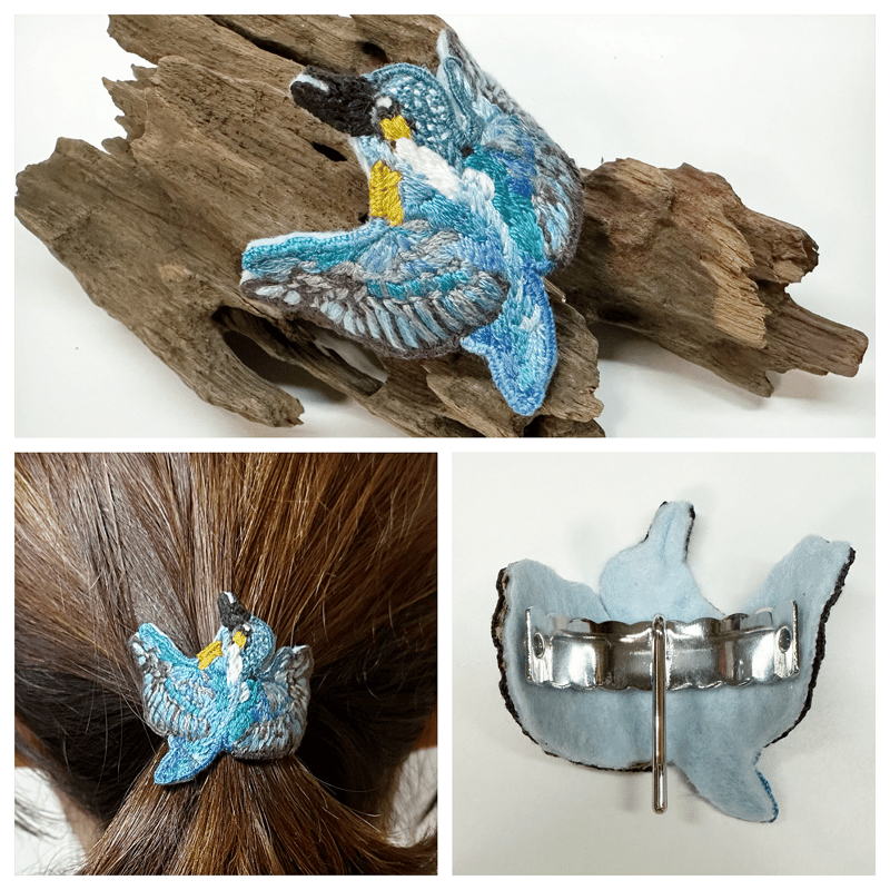 野鳥の立体刺繍ポニーフック】（カワセミ） | Tucreer-つくりえ-