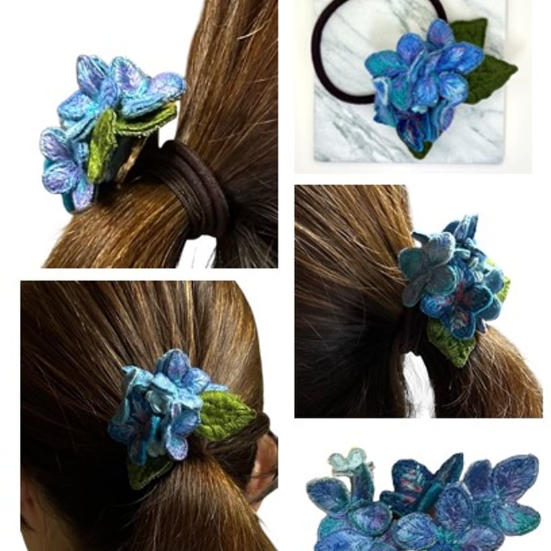 草花の立体刺繍ヘアゴム】（あじさい） | Tucreer-つくりえ-
