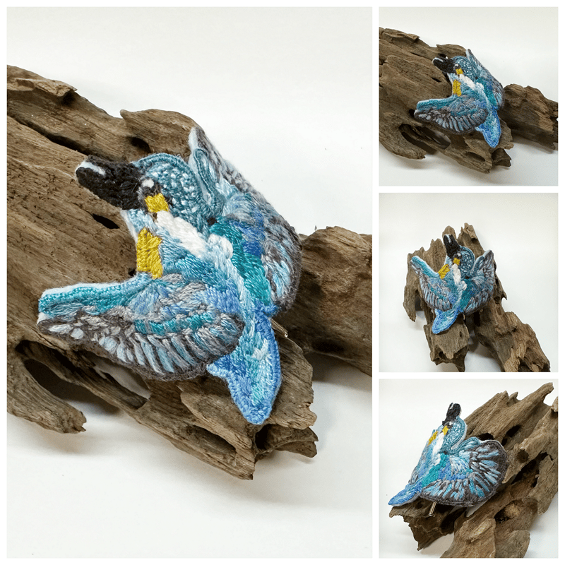 野鳥の立体刺繍ポニーフック】（カワセミ） | Tucreer-つくりえ-