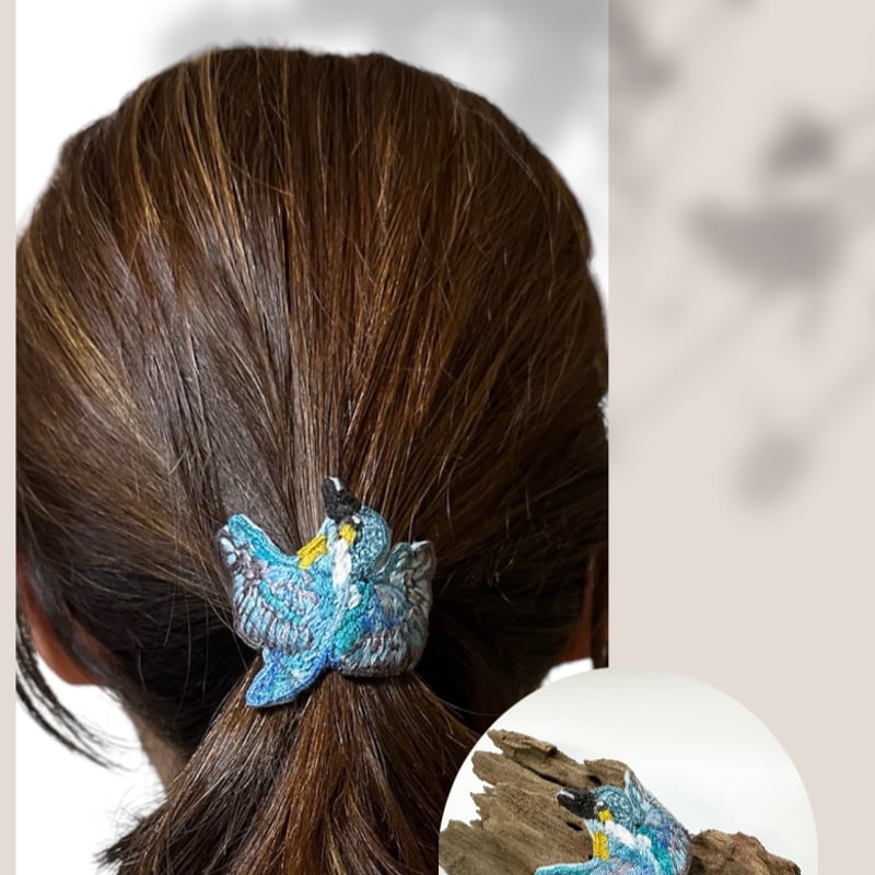 野鳥の立体刺繍ポニーフック】（カワセミ） | Tucreer-つくりえ-