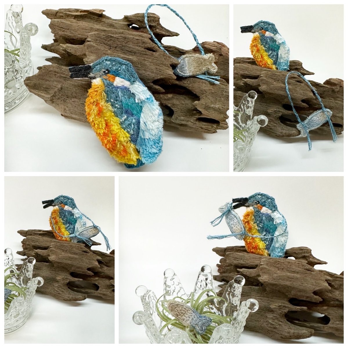 野鳥の立体刺繍ブローチ】（カワセミ|おさかなポシェット） | Tucreer